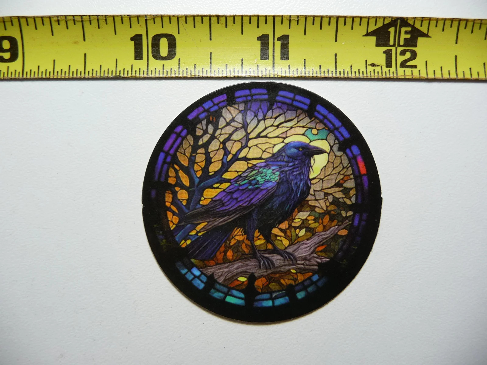 Moon Lit Raven Branch Small Sticker Decal Stained Glass Style Beautiful Colors