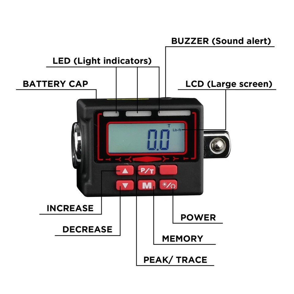 K553 Digital Torque Adapter, 1/2-Inch 12 to 250 ft·lbs, Buzzer/LED Flash Noti... - Image 2 of 4