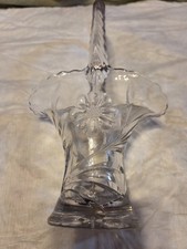 Small Clear Glass Bridal Basket With Handle Pressed And Cut