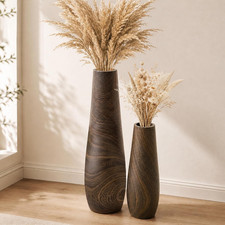 Tall Wooden Floor Vases, Set of Two