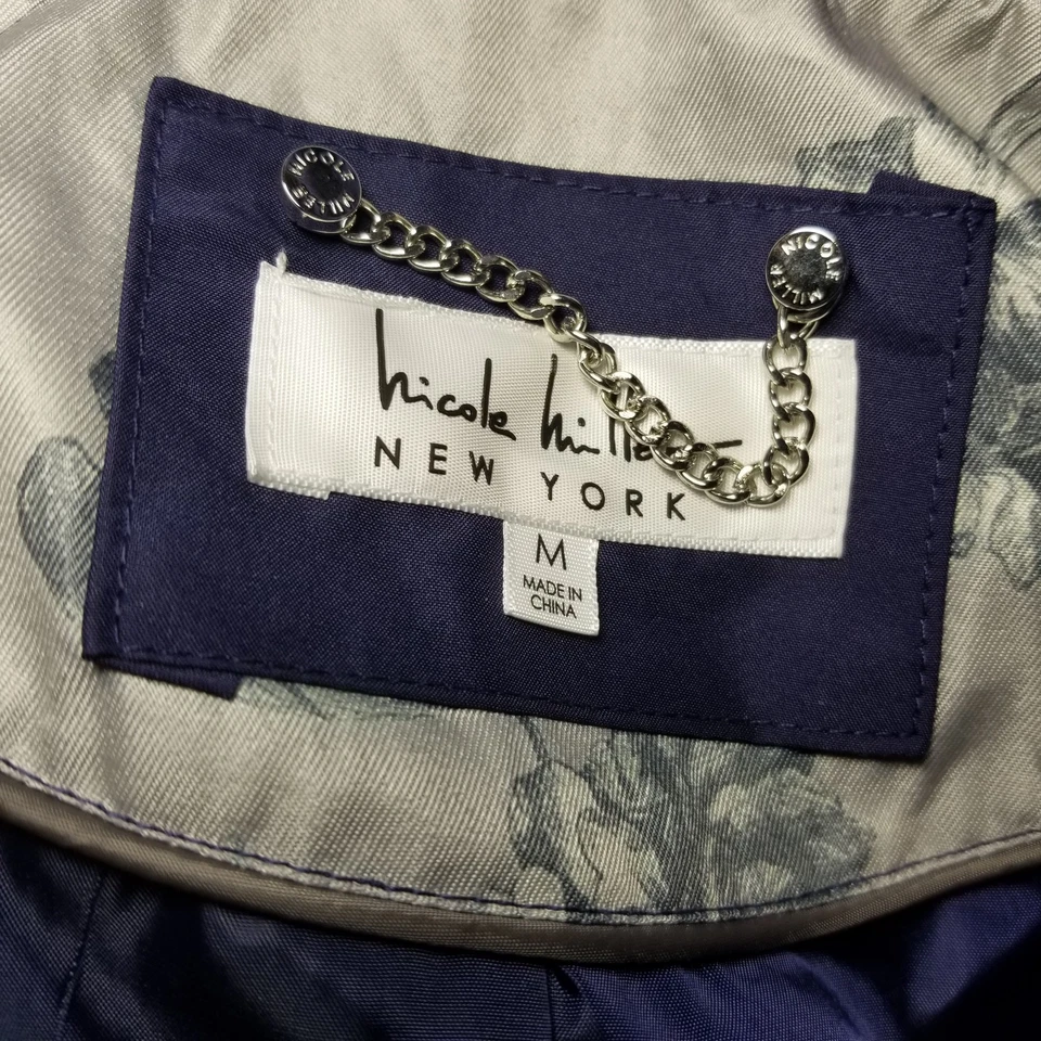 Abrigo de lluvia Nicole Miller New York para mujer azul marino mediano resbaladizo anorak Windcheater nuevo con etiquetas Foto 4 de 4