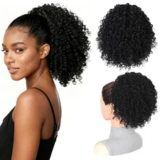 Leeons Drawstring Ponytail for Black Women, 10 Inch Afro Kinky Curly Updo Hair P
