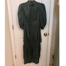 Isabel Garcia Hunter Green Puff Sleeve Ruched Bubble Hem Maxi Dress Sz 38 Luxury