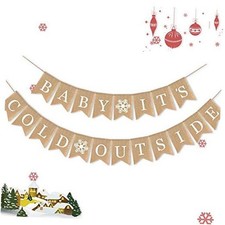Burlap Baby It's Cold Outside Banner Baby Shower Party Winter Decoration