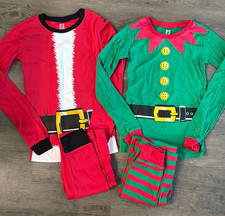 Unisex Kids Chrismas Pajama Elf Santa Claus Long Sleeve Sleepwear 2 Sets Sz 14