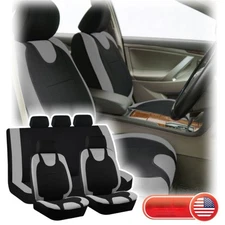 Grey 5-Seats Car Seat Covers Front+Rear Cushion Full Set Fabric Universal Fit