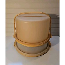 Tupperware Pie  Cake Carrier 684 Harvest Gold With Lid 683 1 Handle 624 Vintage