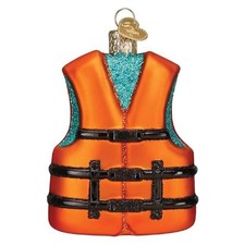 Old World Christmas Ornaments Life Jacket Glass Blown Multi Color