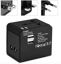 Universal Travel Adapter Worldwide Multi Plug Charger UK EU AU US 2 USB Ports