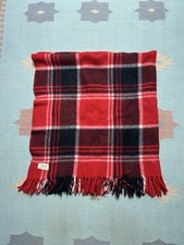 Vintage 60s 70s Faribo Wool Plaid Fringed Throw Blanket Red 45.5 X 50.5