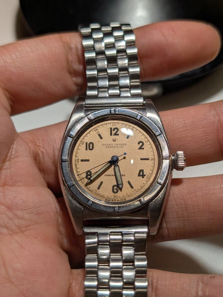 Rolex Oyster Perpetual Salmon Dial 3372 Bubbleback Ovetto de colección - Reparado Foto 3 de 4