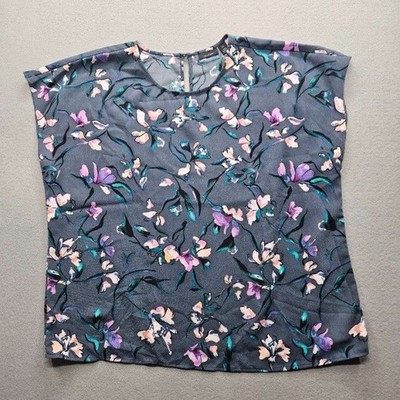 Halogen Women's Size 2X Grey Blue Floral Short Sleeve Top
