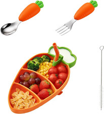 4-Piece Silicone Baby Feeding Set Baby Plates with Strong Suction, Toddler Pla
