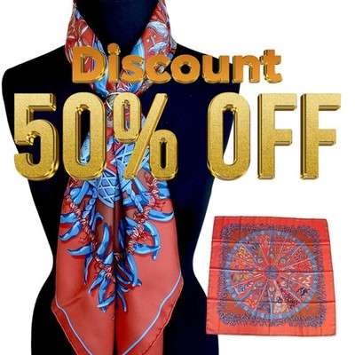 Écharpe HERMÈS CARRE90 LE FIL D'ARIANE | Soie Authentique | Couleur Orange | Occasion Excellent état | Accessoire De Luxe