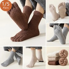 1/5 Pairs Mans Thermal Toe Socks Winter Thick Keep Warm Solid Soft Coral Velvet