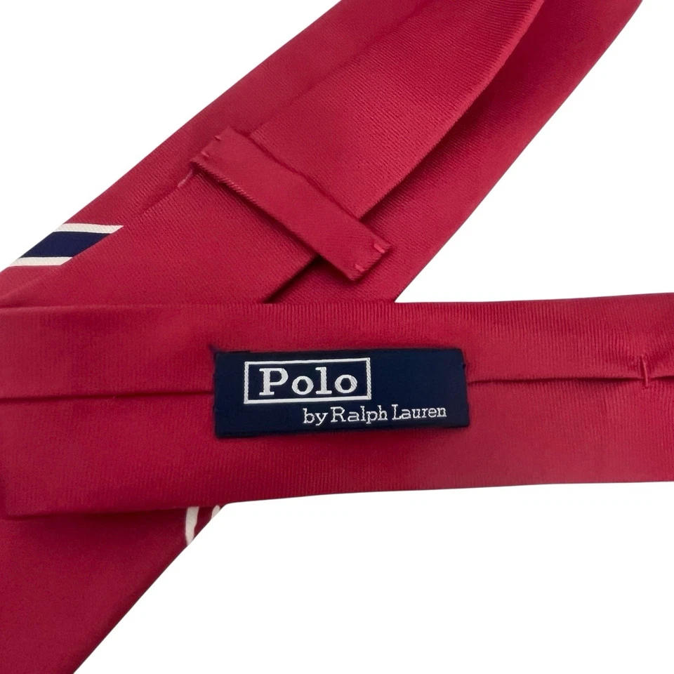 Polo Ralph Lauren Hombre Corbata Jugador de Hockey sobre Hielo Rojo Rayas Satén Seda 3.5" x 58" Foto 2 de 4