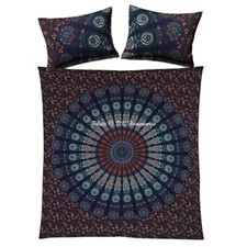 Blue Peacock Feather Duvet Cover Double Quilt Vintage Bedding Set Throw