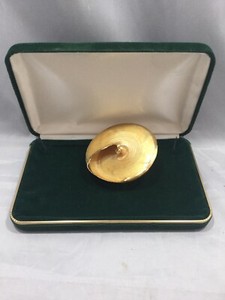 Authentic Vintage Seashell Scarf Slide with Gold Plated Rim 3” Diameter