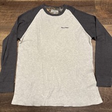 Real Tree Thermal Top Men XL Extra Large Ivory Gray Waffle Knit Woven Tee