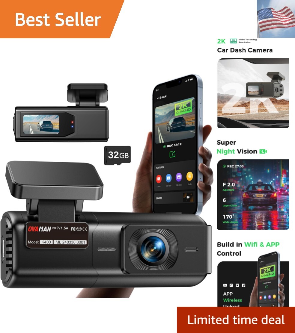 2K 1440P WiFi Dash Cam with 1.47-inch IPS Screen and Front Camera-image