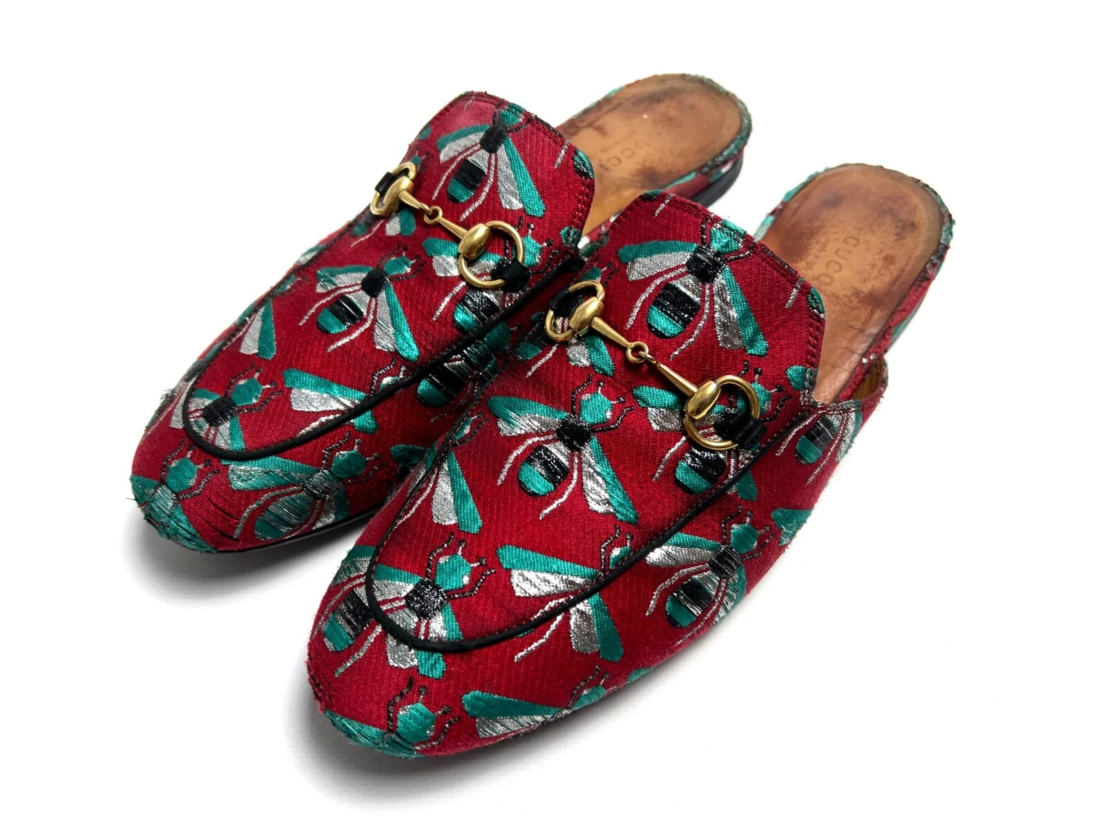 Chaussures plates mules femme GUCCI 423514 Princetown abeille jacquard Horsebit   39