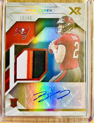 2021 Panini XR Football Kyle Trask Triple Relic Auto RPA Gold /15 Bucs Patch ssp