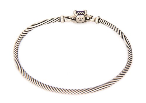 David Yurman Diamond Hook Bangle Colored Stone Sterling Silver Cable Style - Picture 3 of 4