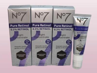 NO7 PURE RETINOL 0.3% RETINOL NIGHT CONCENTRATE 1 OZ BOXED LOT OF 3