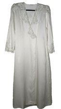 Bridal Satin Robe Dressing Gown Vintage Shoulder Pads Lace Floral Lingerie 10