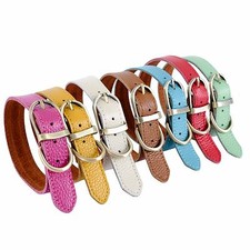 Pack Of Two Pet Genuine Real Soft Leather Collar Dog Cat Puppy Neck Buckle