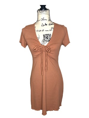 brown short sleeve mini dress Short-Sleeve Ruched Mini Dress - Light Brown