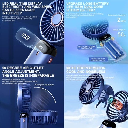 USB Ventilator Leise Mini Handventilator Tragbarer Fan Lüfter mit 5000Mah Akku - Bild 17 von 18