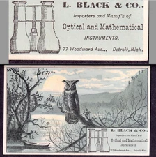 19th Century Binocular L Black Detroit Scientific Optical Instruments Trade Card