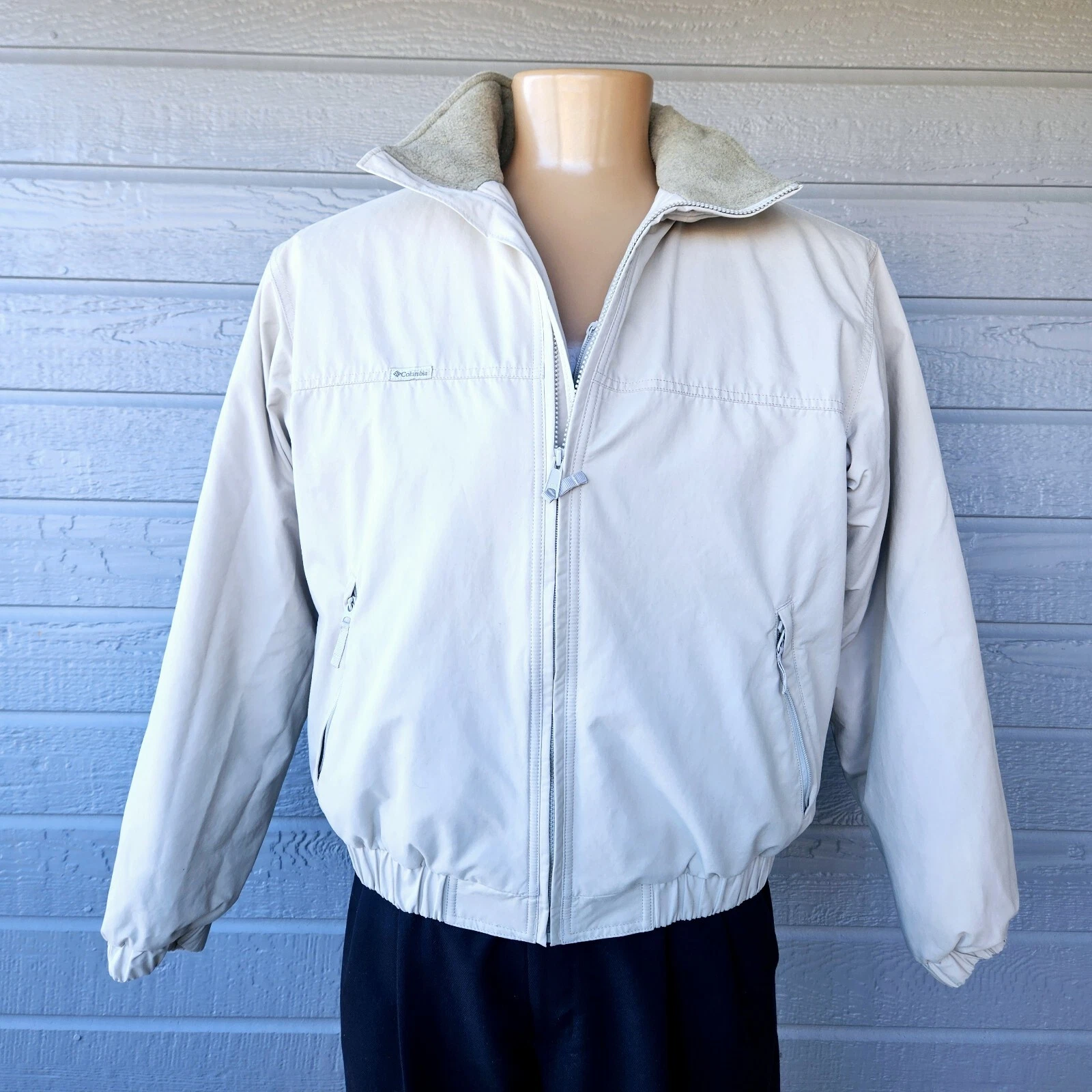 Columbia Leisure Winter Jacket Mens Large Khaki Tan Full Zip Collar Lined