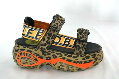 BUFFALO LONDON ELLA LEATHER/TEXTILE LEOPARD BROWN SANDAL WOMEN'S was $229.00