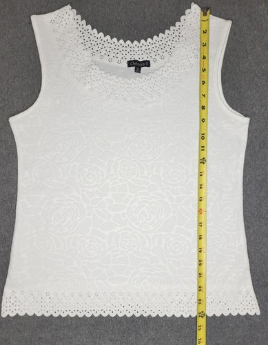 Chances R White Cutouts Sleeveless Top Floral Embossed Stretchy Women's Tank MED - Picture 4 of 8