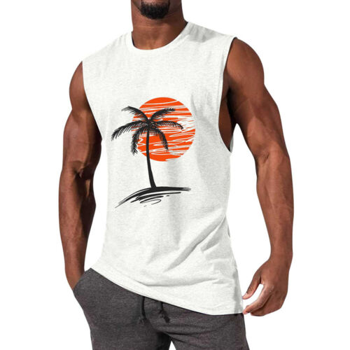 Summer Mens Surf Beach Top Large Size Breathable Sleeveless Loose Print Tank Top - Picture 7 of 18
