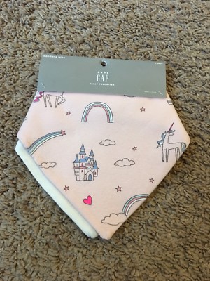 Baby Gap Bandana Bibs 2 Pack Pink Unicorn Star Print BabyGap Girls Baby Bibs NWT