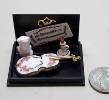 Dollhouse Miniature - Reutter Porzellan -White Porcelain Violin and Accessories