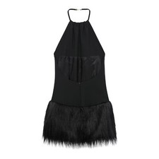 Autumn, French Faux Fur Effect Hem, Suspender  A-Line Dress Black