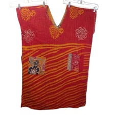 Kantha Patchwork Kimono Tunic Poncho Top Colorful Patch Pockets Woman One Sz B