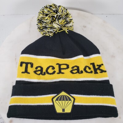 TacPack Beanie Hat Logo Cap Black Yellow Striped OS POM - Main Image