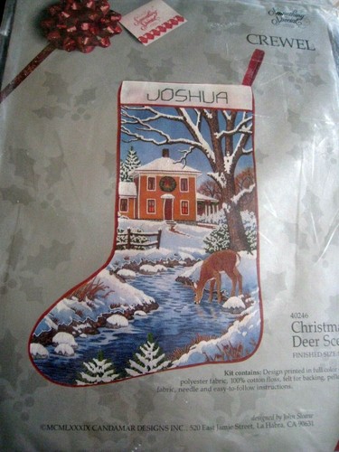 Candamar Crewel Stitchery Holiday Stocking KIT, CHRISTMAS DEER SCENE,40246,17" - Picture 2 of 8