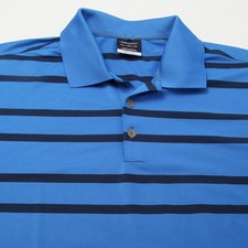 Nike Golf Polo Shirt Mens XL Blue Striped Dri-FIT Performance No Logo