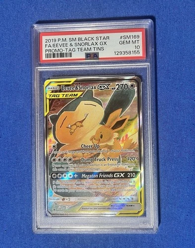 2019 Pokemon Black Star Promo Eevee & Snorlax GX Fa TAG Team Tins #SM169 PSA 10
