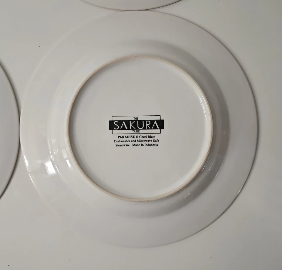 Platos de ensalada Paradise 4 Sakura 8"D artista floral Cheri Blum gres Indonesia  Foto 4 de 4