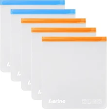 Lerine Reusable 2 Gallon Freezer Bags 5 Pack 2 Bags, Multicolor 