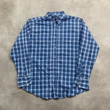 Wrangler Shirt Mens Large Plaid Check Western Long Sleeve Pearl Snap, Blue