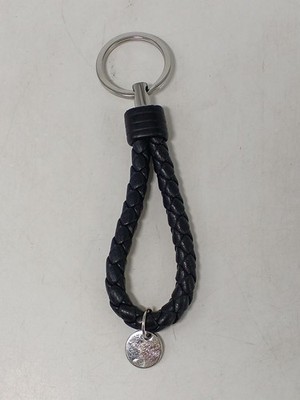 Bottega Veneta Intrecciato Leather Keyring Key Chain Bag Charm Black Italy Auth
