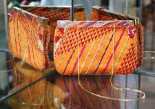 Judith Leiber Silk ORANGE MOD SWAROVSKI CRYSTAL SHOULDER Bag CLUTCH VINTAGE